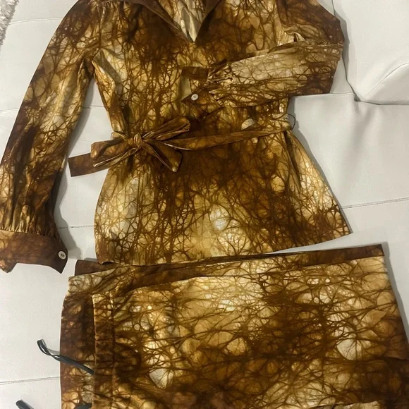 Amazing 70s brown tie dye vintage two piece matching cord set small - Picture 7 of 7